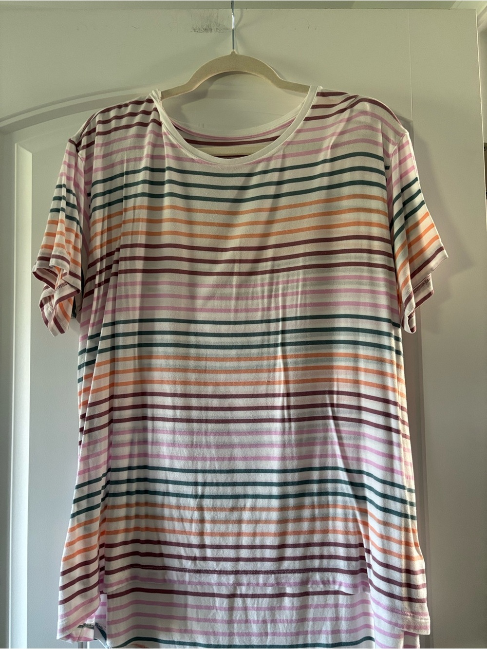 American Eagle Outfitters Cream Tee with Multi Pastel Stripes